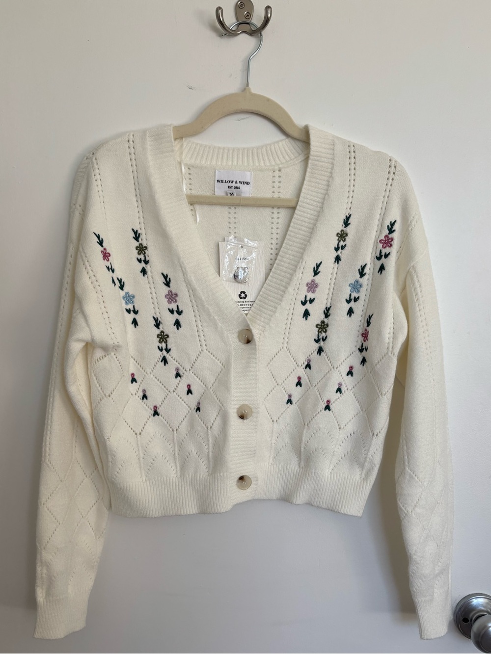 NWT Cream Floral Knit Button-Front Cardigan